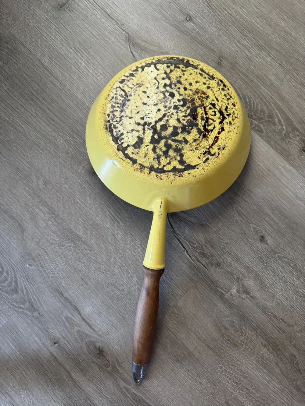 Vintage Le Creuset Elysees Yellow Sauté Pan with Wooden Handle